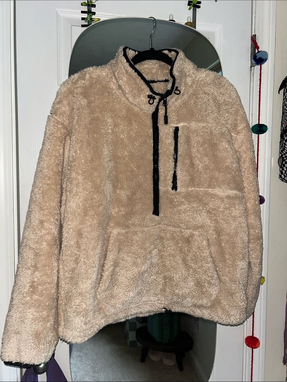 PINK Victoria's Secret Beige Plush Quarter-Zip Pullover